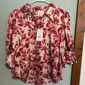 Cinq a Sept Floral Red and White Women's Top